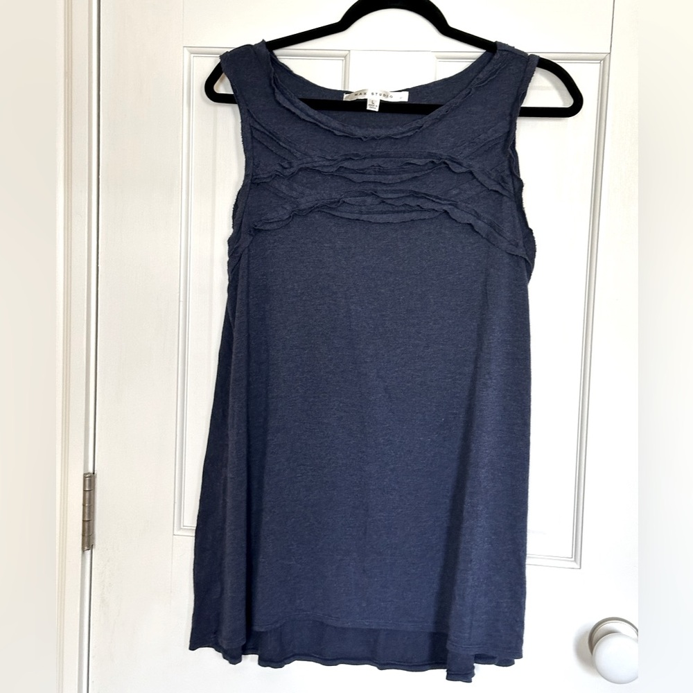 EUC Max Studio Dark Blue Flowy Tank Top with Raw Edge Details - size L